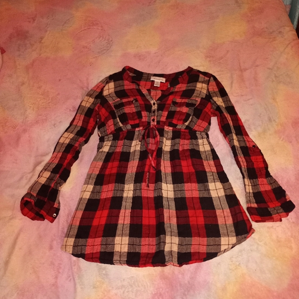 💕5 for 25$ Large Motherhood Maternity Red & Black Plaid Lightweight Top